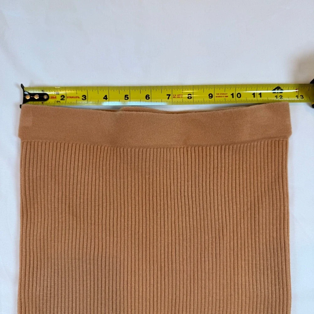 Lilyful Camel Brown Ribbed Knit‎ Maxi Skirt Side Slit Bodycon Stretch Small